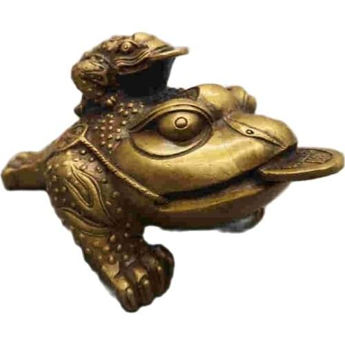 Chinese Old Bronze Statue Brass Golden Toad