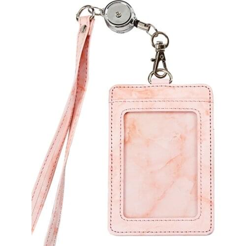 Leather Id Holders Case PU Business Badge Card Holder with Retractable Badge Reel Lanyard School Office Supplies