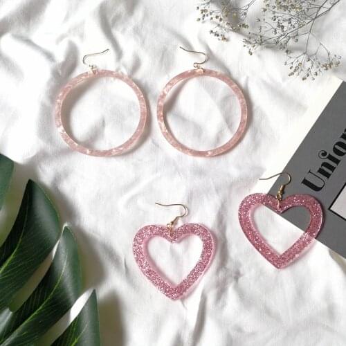 Exaggerated Geometric Glitter Acetate Acrylic Drop Earrings for Women Trendy Round Heart Earrings Party Jewelry birthday gift