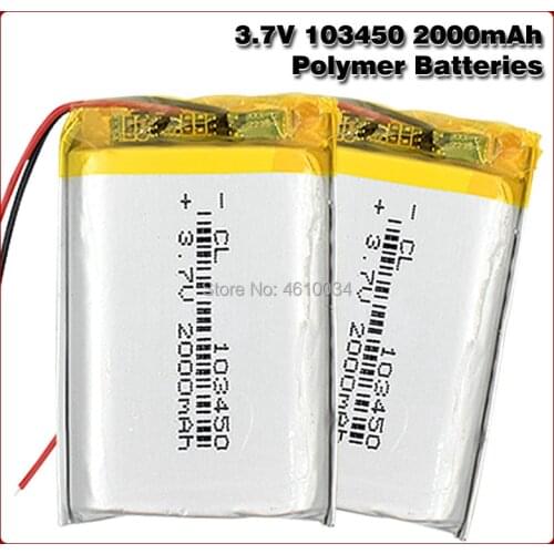 103450 3.7V 2000MAH lipo polymer lithium rechargeable battery for MP3 GPS navigator DVD recorder headset e-book camera