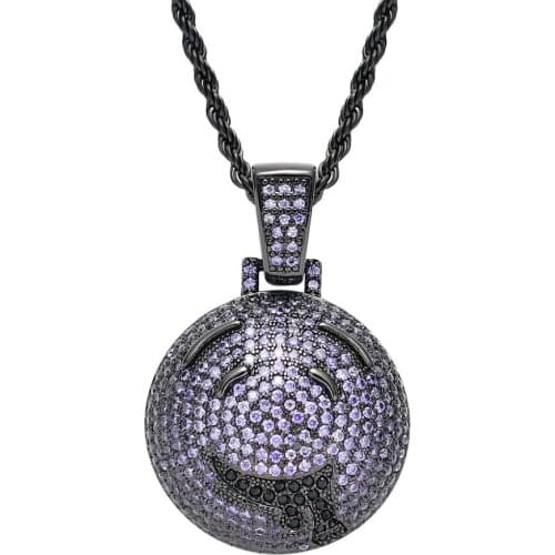 Micro Paved Purle AAA Cubic Zirconia Bling Iced Out Emjoy Drooling Expression Pendants Necklace for Men Hip Hop Rapper Jewelry