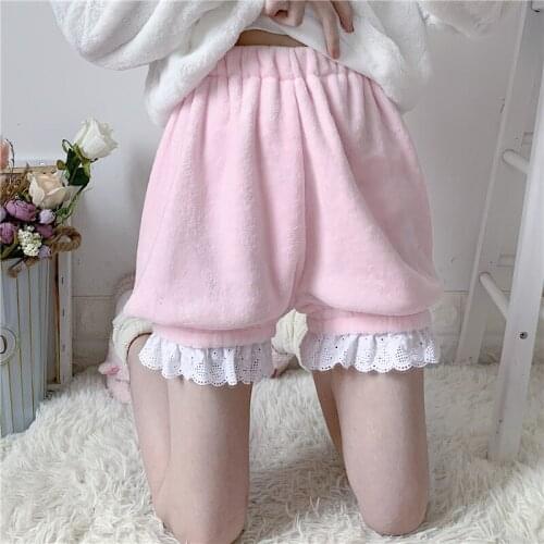 Kawaii Womens Soft Lolita Flannel Bloomers Pumpkin Shorts Pant.Girl Ladies Safety Short Pants Panties.Cute Scanties Loungewear