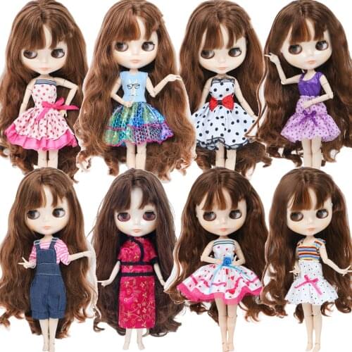 Fashion Mini Dress Mix Style Dress Evening Party Skirt Casual Wear Cute Clothes for Blythe Doll DIY Dollhouse Accessories Toy