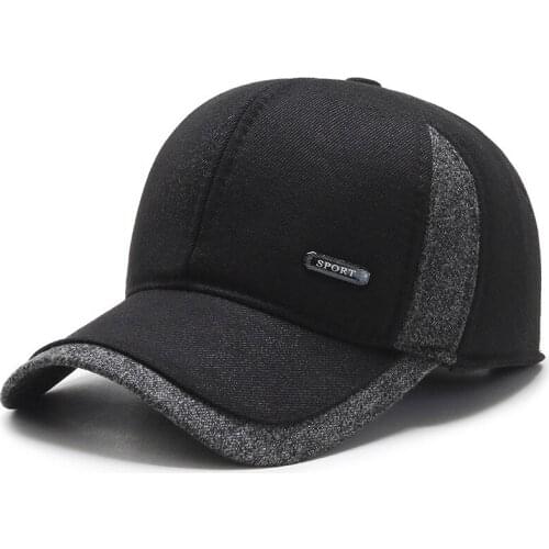 Fashion Baseball Caps for Men Woolen Thick Warm Winter Hat Earflaps Cap Male Windproof Dad Hats Cap Homme Gorras Hombre