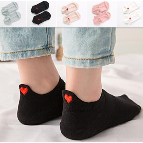 1 Pair Couple Cute Socks Heart Pattern Women Cotton Casual Breathable Fashion Ankle Socks Boat Short Girls Party Appointment