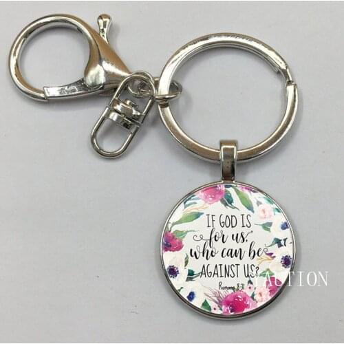 NEW Romans 8 31 Bible Quote Keychain If God is for Us who can be against us Verse Christian Nursery Jewelry Women Men Gifts