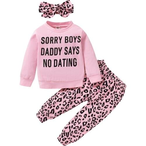 Toddler Girl Clothes Pink Long Sleeve Sweater And Leopard Pants Headband Set Spring/Fall 3Pcs Kids Outfits Girls Clothes Sets