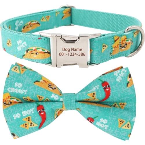Burritos Dog Collar Bow Tie Pet Accessories with personalized pet name with telphone no