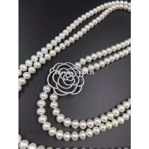 2rows white freshwater pearl near round 8-0mm necklace wholesale nature beads 28-32inch