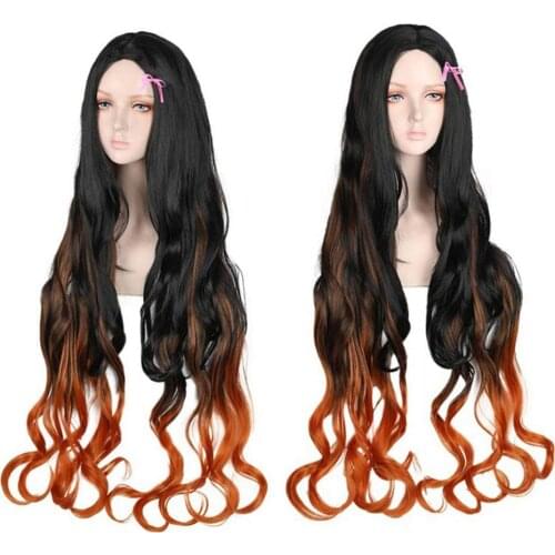 Anime Cosplay Wig Kamado Nezuko Long Curly Hairpiece For Kamado Nezuko Cosplay Comic Con Halloween Theme Parties Game Dance