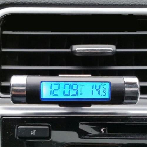 Portable 2 in 1 Car Digital LCD Clock & Temperature Display Electronic Clock Thermometer Car Automotive Blue Backlight With Clip
