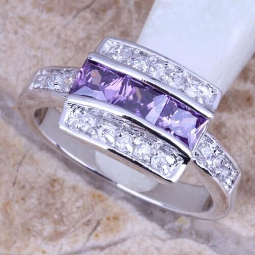 Enjoyable White CZ Purple Cubic Zirconia Silver Plated Womens Jewelry Ring Size 5 / 6 / 7 / 8 / 9 R0748