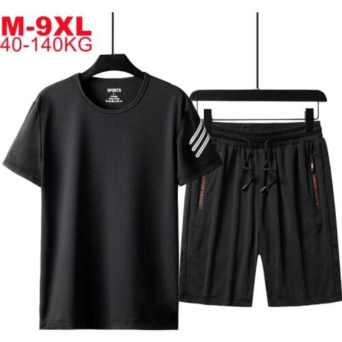 Plus Size 8xl 7xl 6xl 5xl Summer Men 2 Pieces Sets Mens Sportswear Quick Dry T-shirts Suit Short Sleeve Casual Tracksuits Male