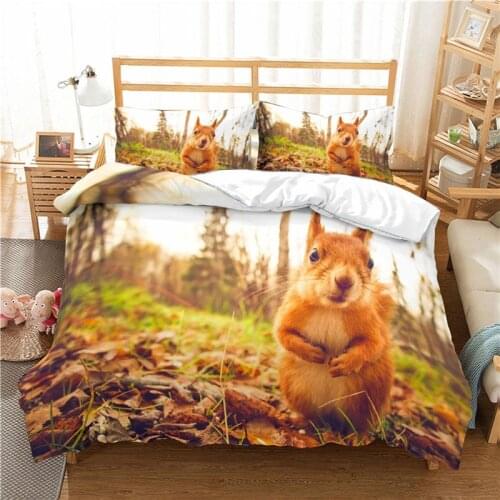 Luxury 3D Squirrel Print 2/3Pcs Kids Bedding Sets Comfortable Animal Duvet Cover Pillowcase Home Textile Queen and King Size
