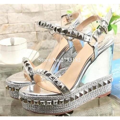 Brand Design Women Fashion Open Toe River Wedge Sandals Silver Black Gold High Platform Wedges Formal Dress Heels Shoes