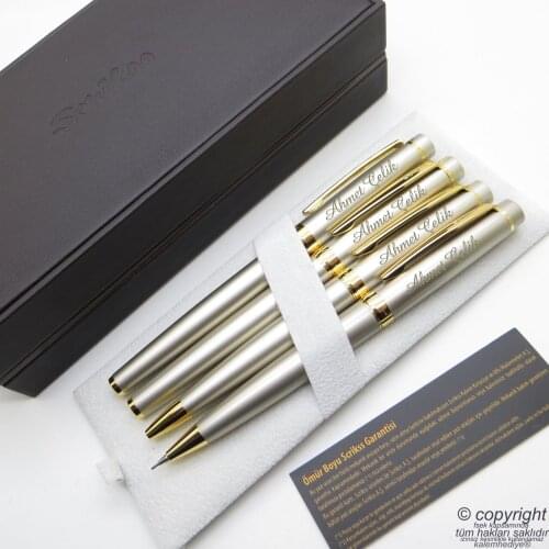 Scrikss 38 4'lü Set Satin Gold | Fountain Pen + Roller Pen + Ballpoint Pen + Versatil Pen Set | scrikss Honour | İsme Custom
