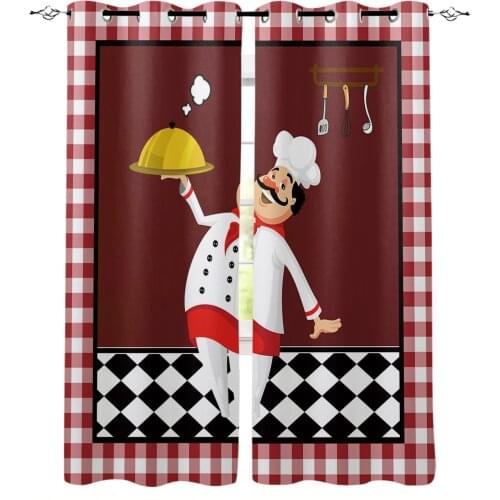Red Plaid Chef Knife And Fork Blackout Curtains For Kitchen Bedroom Kids Room Window Treatment Curtains for Living Room
