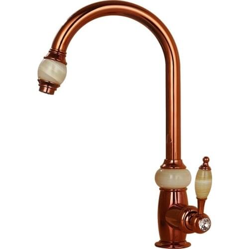 Kitchen Sink Faucets Hot & Cold Brass & Jade Sink Mixer Taps Pull Out 360 Degree Rotating Single Handle Deck Mounted Rose gold