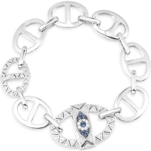 SOELLE Fashion Real S925 Sterling Silver Evil Eye Chaine Maille Marine Bracelet Micro Zircon Stone Women April New Brand Jewelry