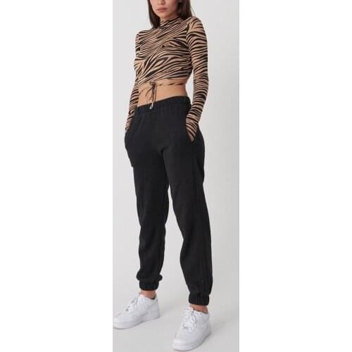New season Elastic Waist Tracksuit Black color Women Sweatpants casual plush lining winter