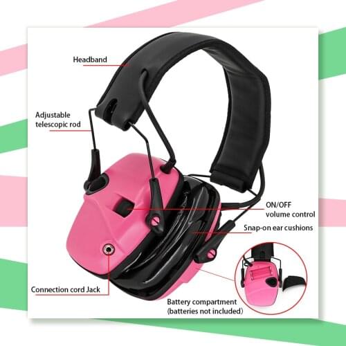 Tactical hunting protective earmuffs, electronic shooting headsets, silicone earmuffs version of noise-canceling headphones pink