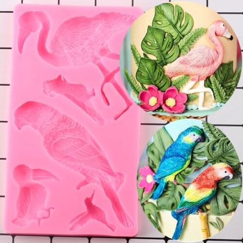 Tropical birds Cake Border Silicone Molds DIY Party Flamingos Fondant Cake Decorating Tools Candy Clay Chocolate Gumpaste Moulds