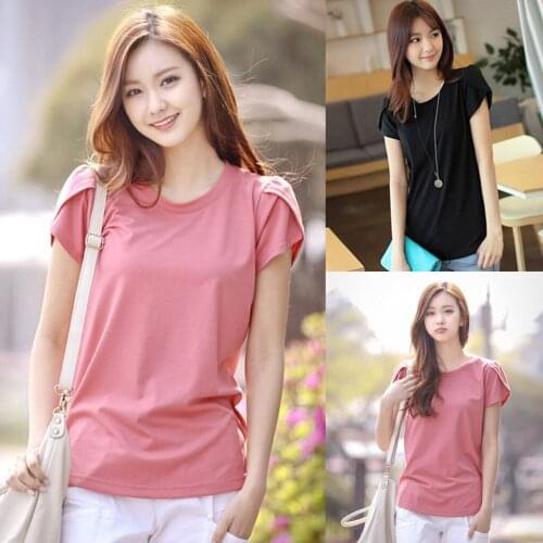 Solid Color Petal Short sleeve Oversize t-shirt couple clothes O-Neck Tops Tee elegant Leisure tops Tunic Plus Size free shippin