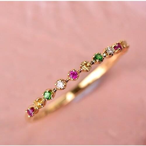 UBESTNICE Trendy Candy Colorful 18K AU750 Yellow Gold Diamond Ruby Topaz Green Tsavorite Fine Jewelry For Women Girl Rings