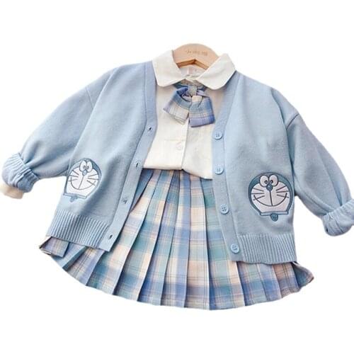Girls Japanese JK Uniform Spring Children Girl Cosplay Dora Doraemon Cat Knitting College Wind Cute Clothing 2021