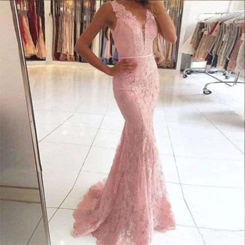 Vintage Cap Sleeves Illusion Tulle Back Mermaid Prom Dresses Pink Lace Appliques V Neck Formal Evening Party Gowns Custom Made