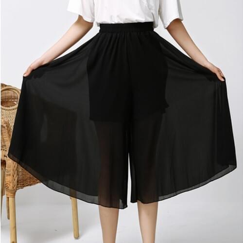 2019 Summer Female Wide Leg Pants Loose Chiffon Skirt Pants Women High Waist Pants for Women Black Trousers Ladies Clothing