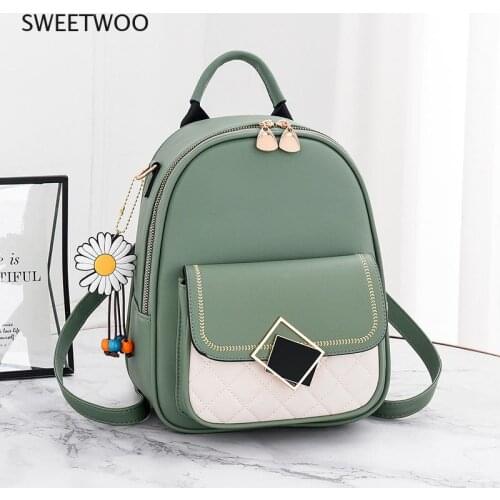 Backpack Women 2021 New Solid Color Small Backpack Girl Cute Casual PU Leather Backpack Female Bagpack