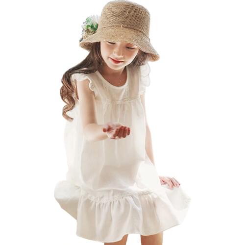 6-14 years big girl summer cotton sleeveless dress elegant birthday party kids clothes teenage loose chiffon ruffle dress