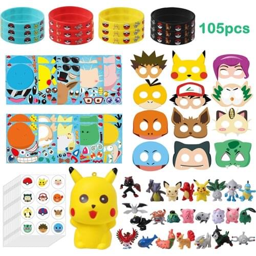 105Pcs Party Supplies Halloween Cartoon Stickers Masks Bracelet Wristband Stickers Action Figures Birthday Party Supplies Favors