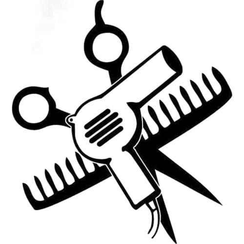 14cm*15.5cm Hair Dryer Mirror Scissors Comb Car Sticker Motorcycle Black/Silver S3-4964