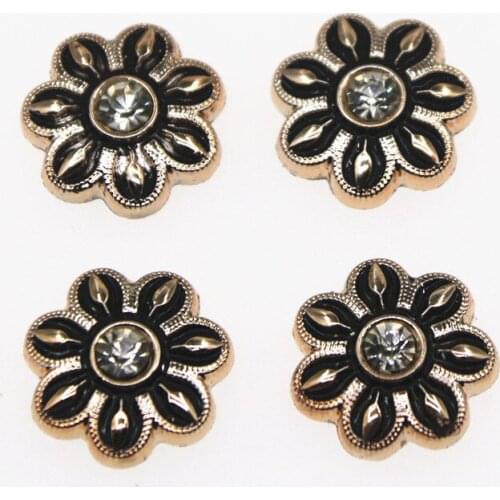 20pcs 15mm golden/Black rhinestone flat back Flower button cute Home Garden Crafts Cabochon Scrapbooking Clothing accessories