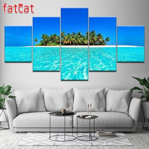 FATCAT Diy Diamond Painting 5 Panel Blue Sky Island Seascape Landscape Full Square Round Diamond Embroidery Sale Decor AE840