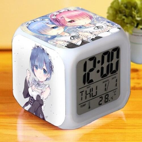 Anime Cartoon Alarm Clock LED Digital Clock Color Changing Alarm Clock 7Color Glowing Kids Children Birthday Gift