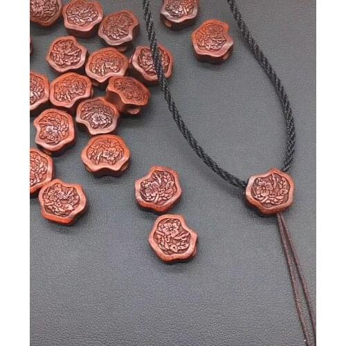 2pcs 16mm Natural India Grade AAA High-density Red Sandalwood Carved Plum Blossom Guru Beads 3 Hole Beads Jewelry Findings DIY