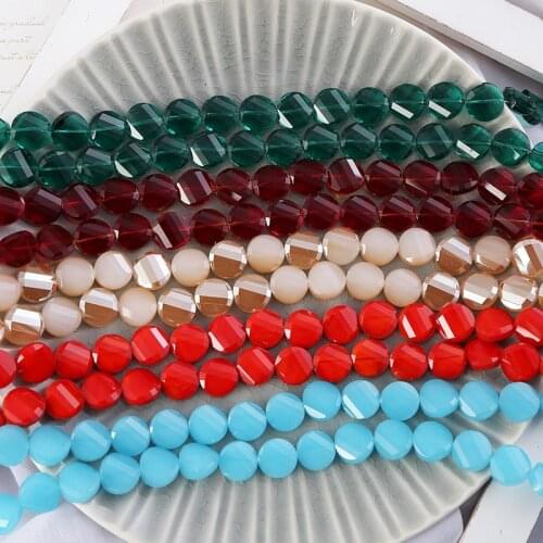 Yanqi Flat round Cabochon crystal beads 14mm 20PCS Faceted Twisted glass beads Spacer beads for Jewelry Making Earrings