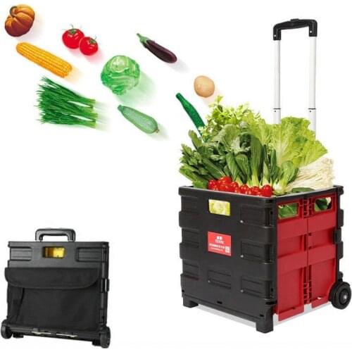 Household Shopping Cart with rubber wheel, Folding Shopping Trolley with cover, PP Material Domestic Trolley with Adjust Handle