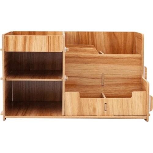 DIY Wooden Pen Holder Desktop Storage and Sorting File Rack File Box Student Creative Stationery Office Supplies