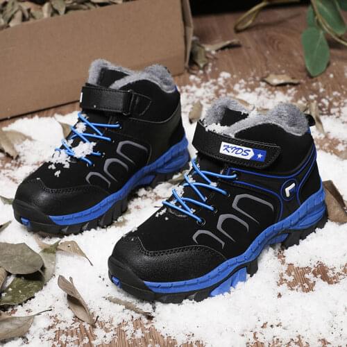 2021 Autumn&winter Kids Anti-slippery Shoes Child Sport Hiking Ankle Boots Waterproof Snow Boots Fur Keep Warm Sneakers for Boy