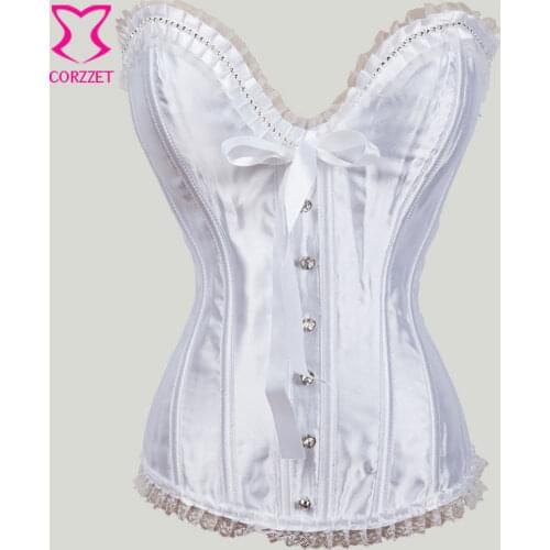 Elegant Rhinestone&Victorian Lace Side Zipper Bridal Corsets And Bustiers White Corset Wedding Sexy Gothic Lingerie Women Corses