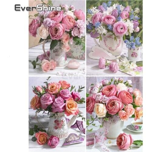 EverShine Paint With Diamonds Full Square Rhinestones Picture Flowers Cross Stitch Diamond Embroidery Bead Art Gift Home Decor
