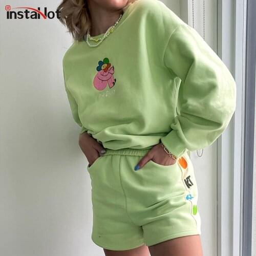 InstaHot Casual Childrens Fun Embroidered Sweater Womens Autumn Long Sleeve Cotton Loose Oversized Kawaii Tops Pullovers 2021