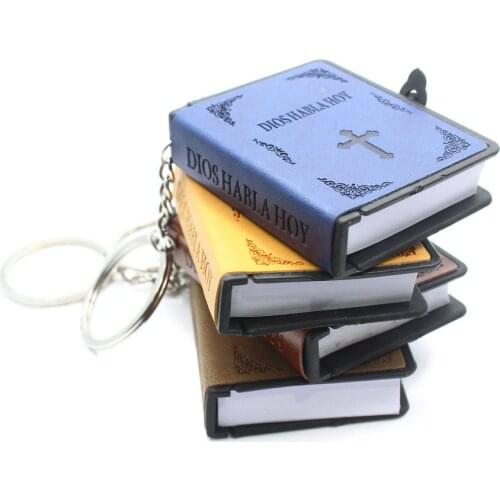 Spanish Religious Jewelry Gift Cross Pendant Mini Leather Small Bible Book Pendant Keyring