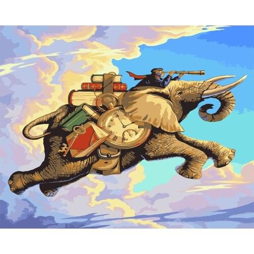 Elephants Painting By Number Animal DIY Craft Kits Acrylic Paint For Adults On Canvas With Frame Coloring By Number Home Decor