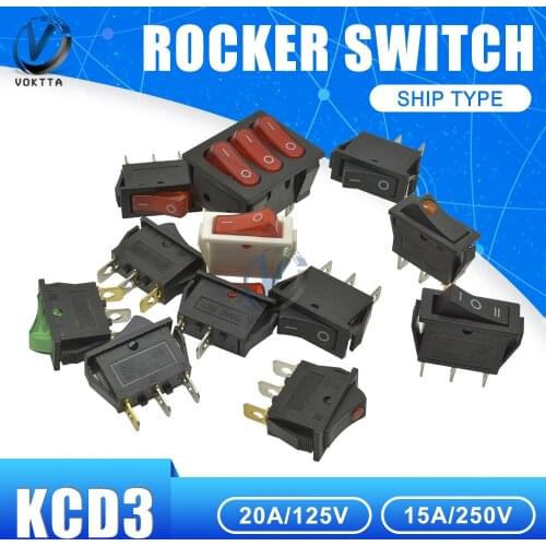 KCD3 Rocker Switch Power Switch 2/3/9Pin ON-OFF/ON-OFF-ON 2/3 Position AC 16A 250V 13.5*31MM With LED Waterproof Cap