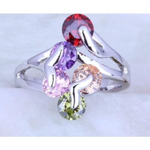 Love Monologue Bridal Jewelry Wonderful Multicolor Cubic Zirconia Silver Color Rings J0428 Size 6.5/7/8/9 Fast Shipping